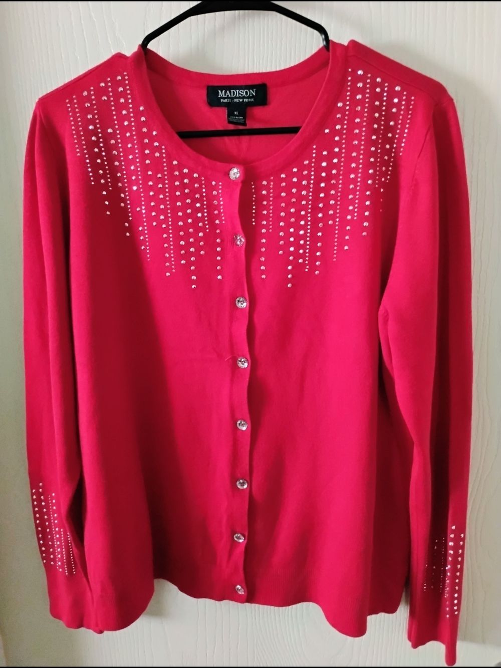 MADISON Embellished Pink Button-Front Cardigan